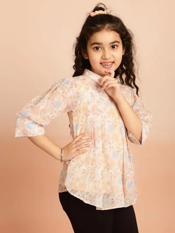 Purple_Puff_Sleeves_Floral_Printed_Regular_Fit_High_Neck_Pleated_Casual_Top