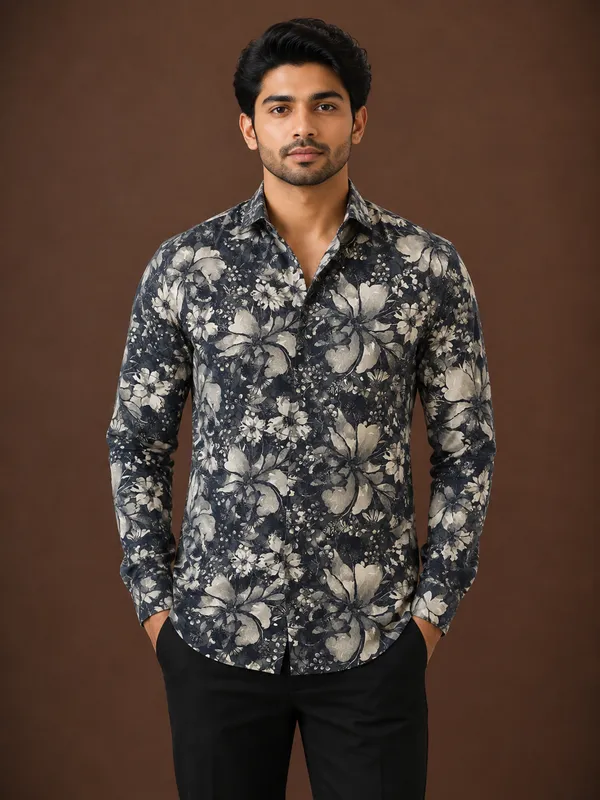 Black_Floral_Print_Regular_Fit_Shirt_for_Men