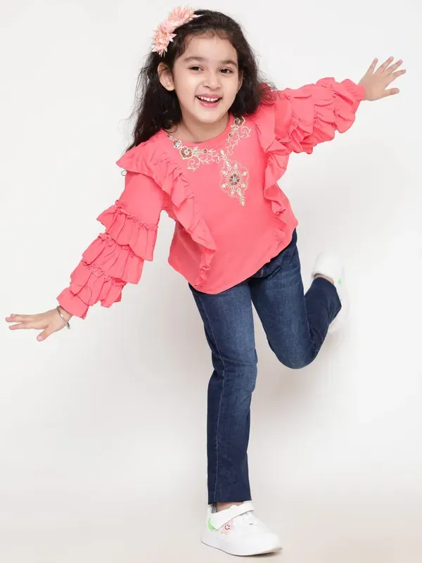 Pink_Party_Embellished_Embroidered_Festive_Casual_Top_For_Girls