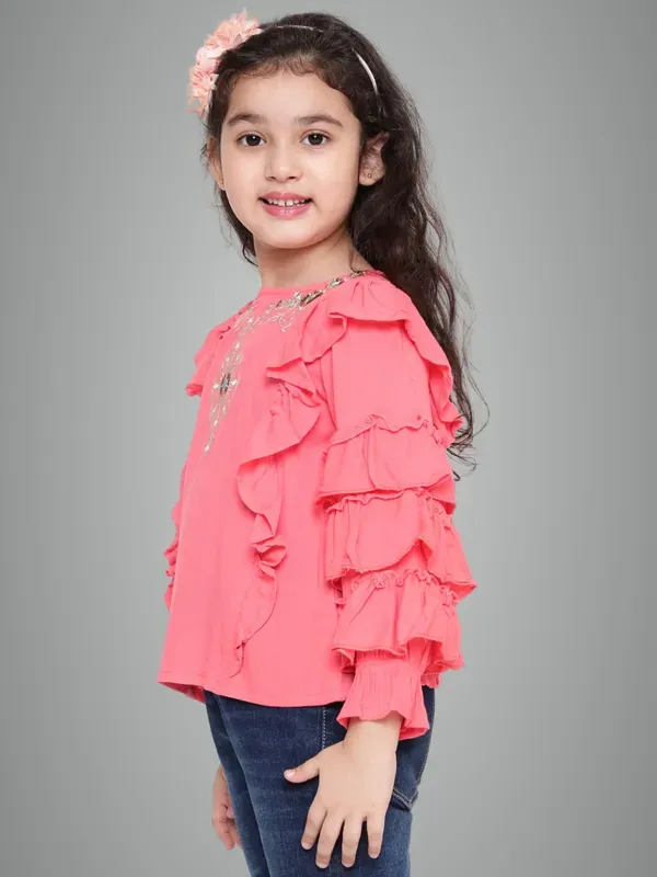 Pink_Party_Embellished_Embroidered_Festive_Casual_Top_For_Girls