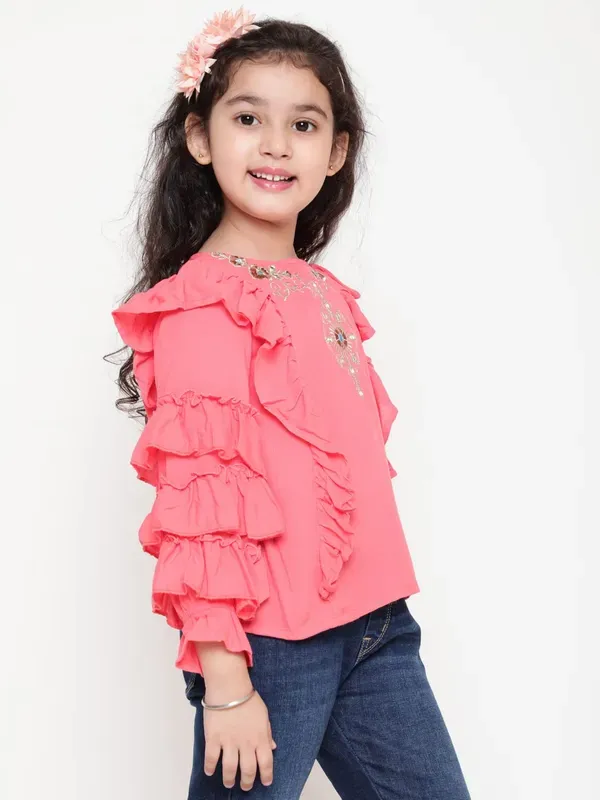 Pink_Party_Embellished_Embroidered_Festive_Casual_Top_For_Girls