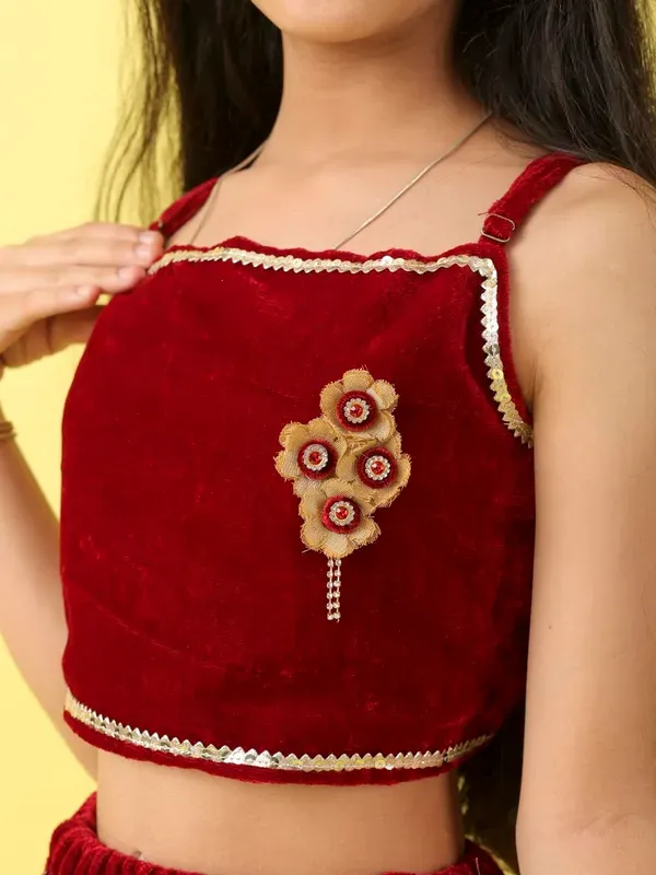 Maroon_Blue_Velvet_Embroidered_Top_With_Lehenga_And_Net_Dupatta_Set