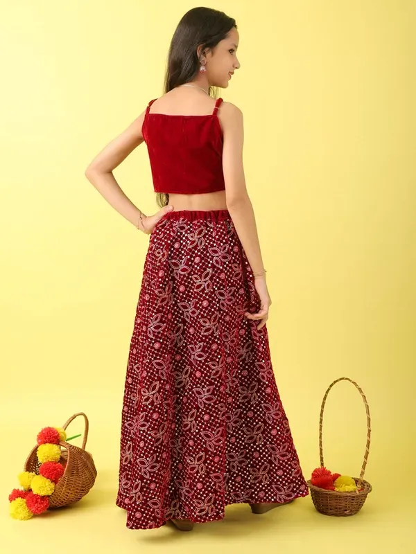 Maroon_Blue_Velvet_Embroidered_Top_With_Lehenga_And_Net_Dupatta_Set
