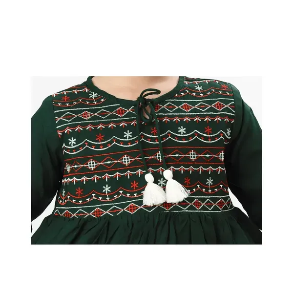 Green_Rayon_Embroidered_Regular_Fit_Tie_Up_Neck_Casual_Top_For_Girls