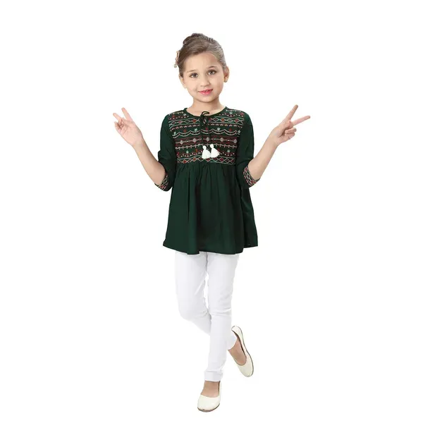 Green_Rayon_Embroidered_Regular_Fit_Tie_Up_Neck_Casual_Top_For_Girls