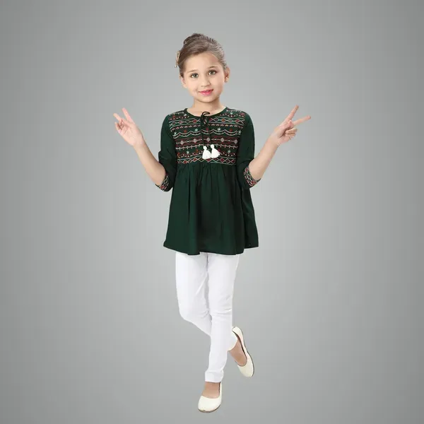 Green_Rayon_Embroidered_Regular_Fit_Tie_Up_Neck_Casual_Top_For_Girls