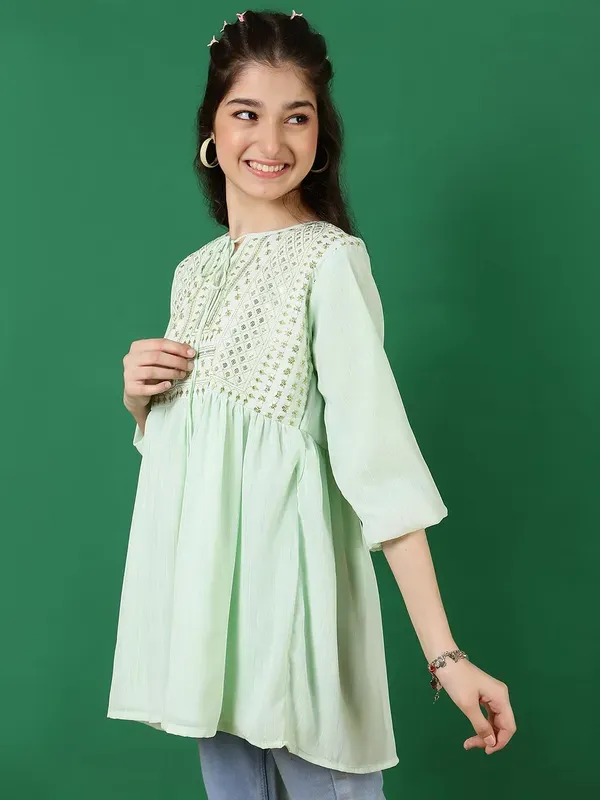 Pista_Georgette_Floral_Sequins_Embroidered_With_Neck_Tie_Up_Top_For_Girls