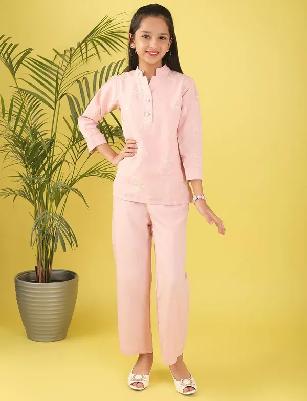 Peach_Traditional_Kurta_And_Pant_Set_For_Girls