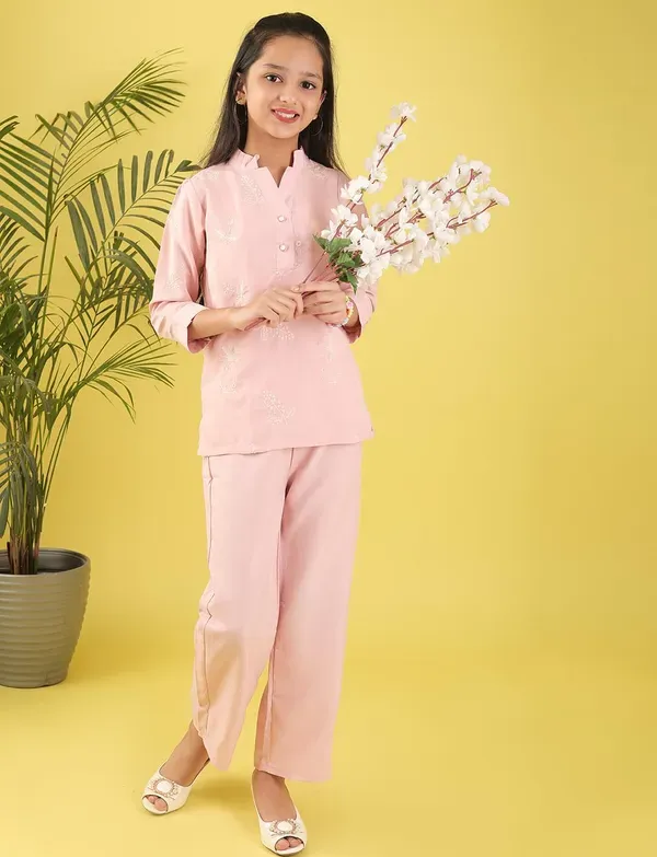 Peach_Traditional_Kurta_And_Pant_Set_For_Girls