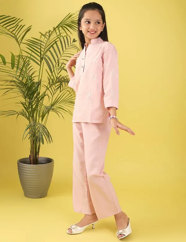 Peach_Traditional_Kurta_And_Pant_Set_For_Girls