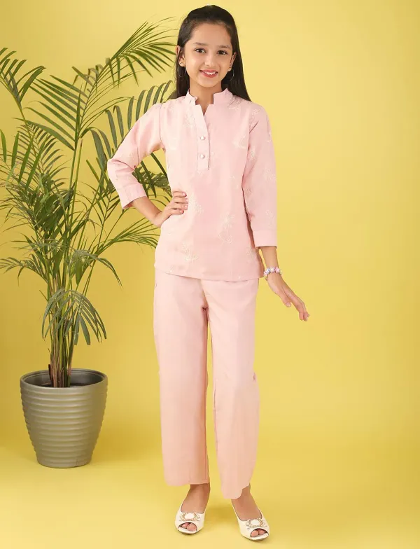 Peach_Traditional_Kurta_And_Pant_Set_For_Girls