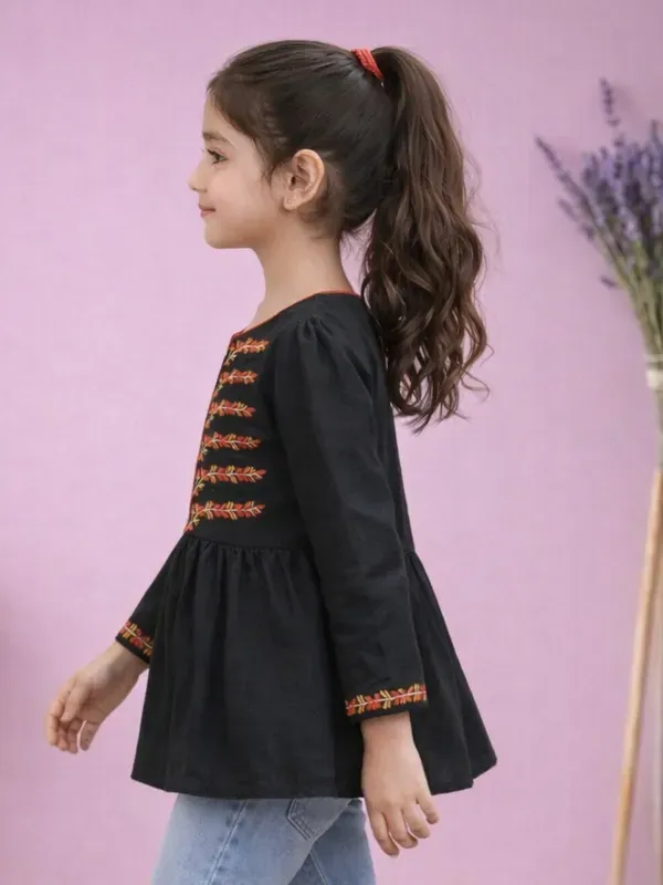 Girls_Black_Embroidered_Top_Ethnic_Fusion_Casual_Kids_Outfit