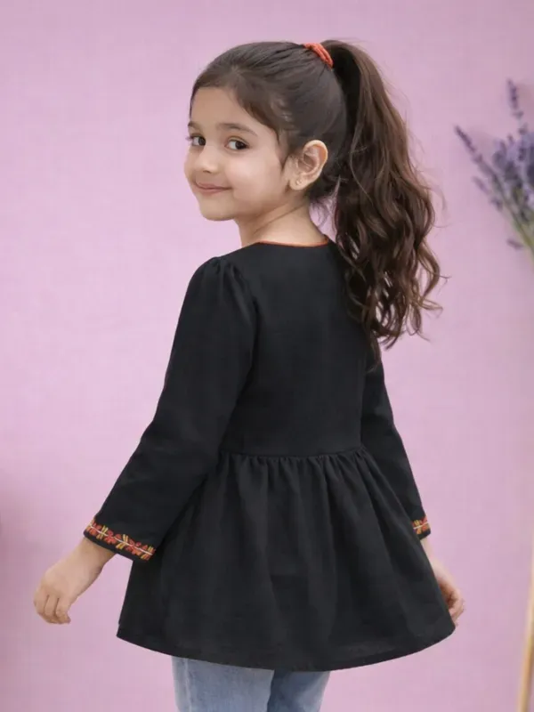 Girls_Black_Embroidered_Top_Ethnic_Fusion_Casual_Kids_Outfit