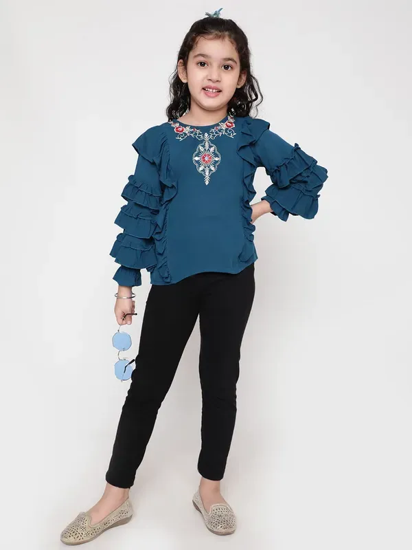 Dark_Blue_Party_Embellished_Embroidered_Festive_Casual_Top_For_Girls