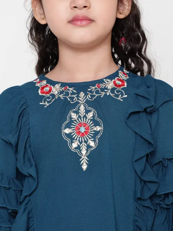 Dark_Blue_Party_Embellished_Embroidered_Festive_Casual_Top_For_Girls