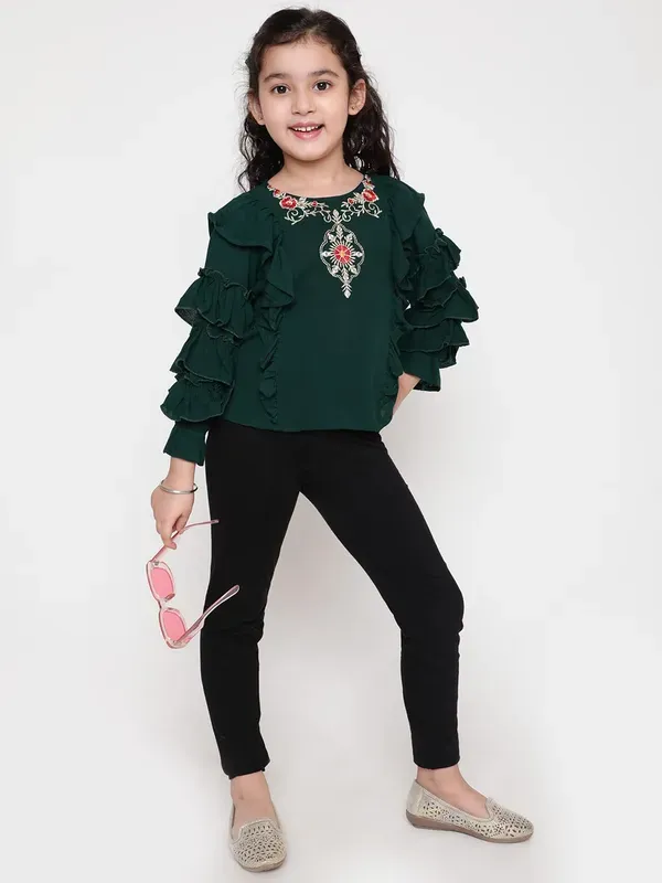 Green_Party_Embellished_Embroidered_Festive_Casual_Top_For_Girls