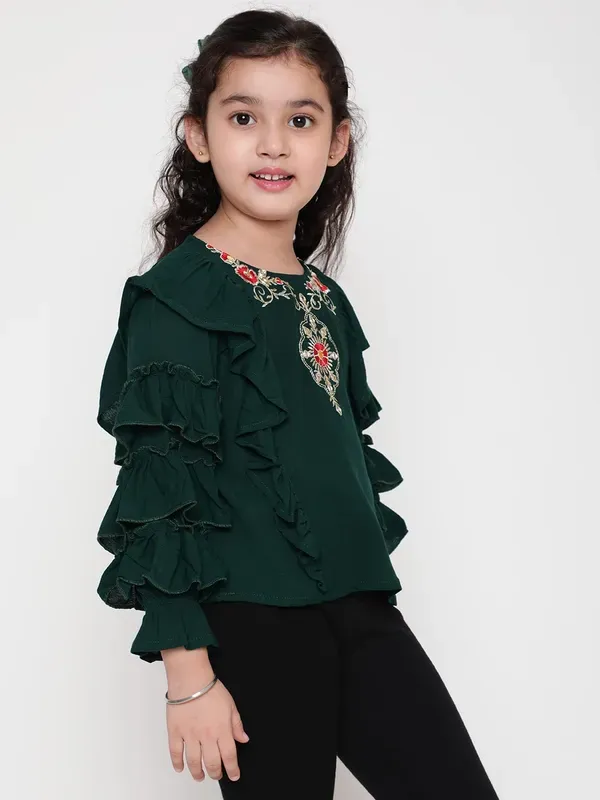 Green_Party_Embellished_Embroidered_Festive_Casual_Top_For_Girls