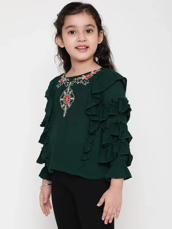 Green_Party_Embellished_Embroidered_Festive_Casual_Top_For_Girls