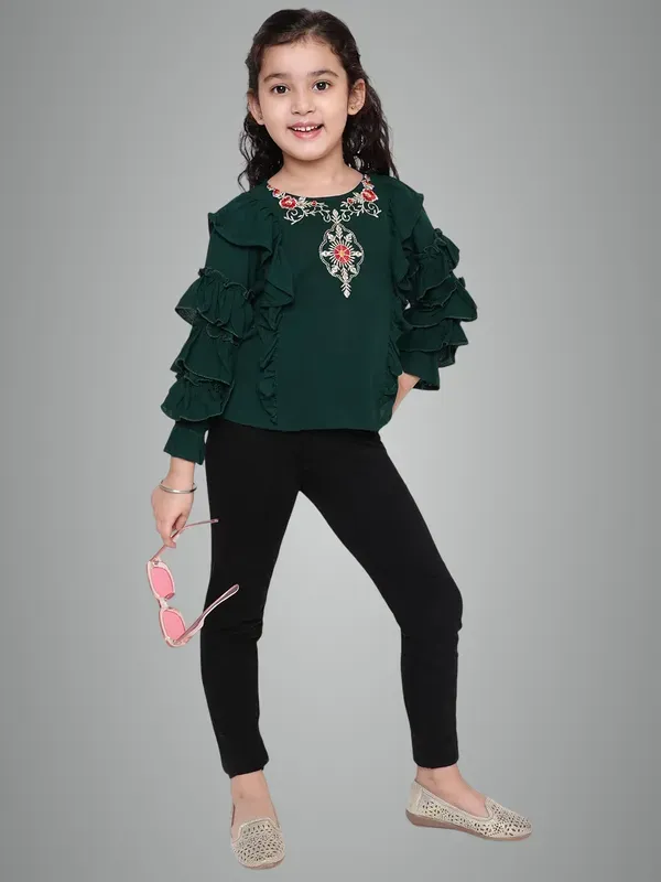 Green_Party_Embellished_Embroidered_Festive_Casual_Top_For_Girls