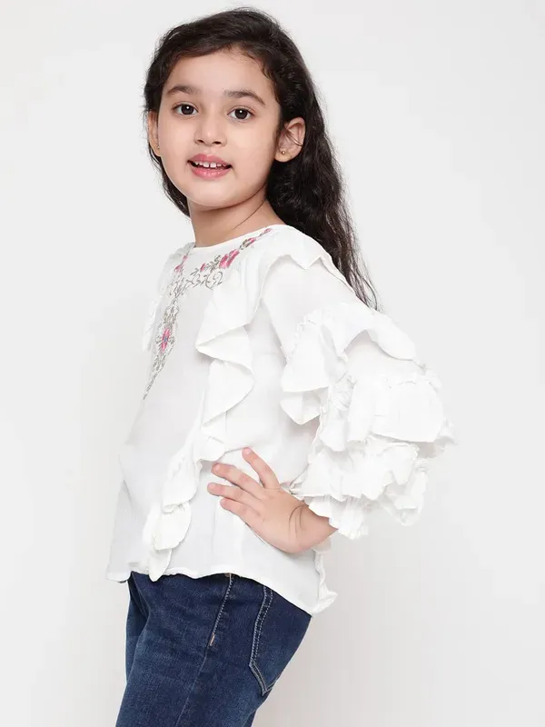 White_Party_Embellished_Embroidered_Festive_Casual_Top_For_Girls