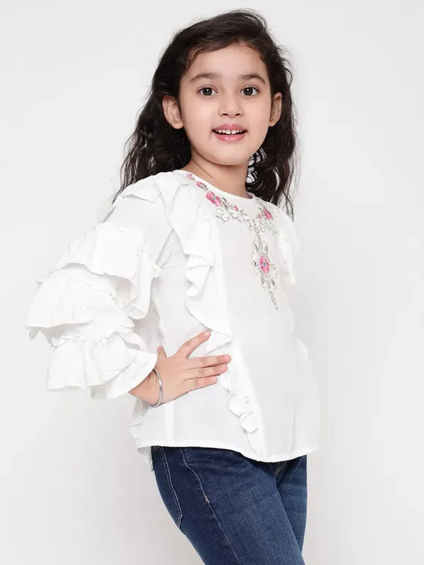 White_Party_Embellished_Embroidered_Festive_Casual_Top_For_Girls