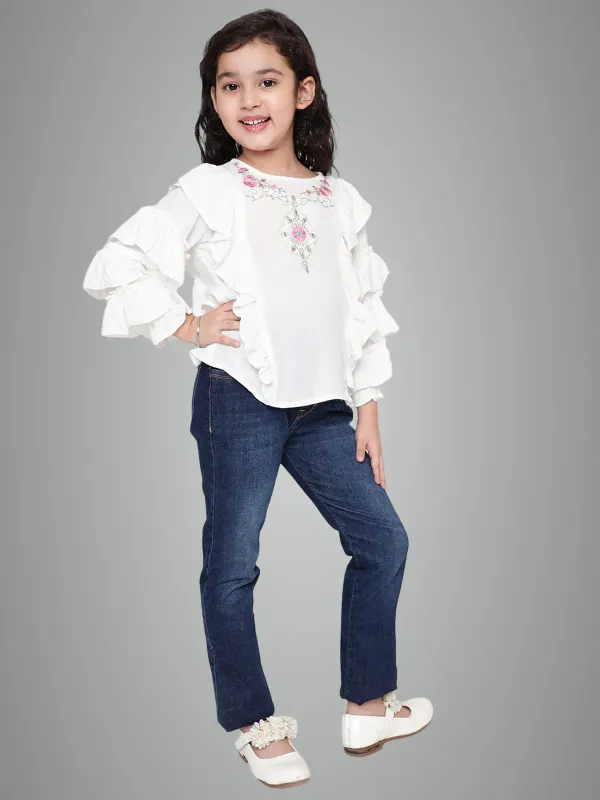 White_Party_Embellished_Embroidered_Festive_Casual_Top_For_Girls