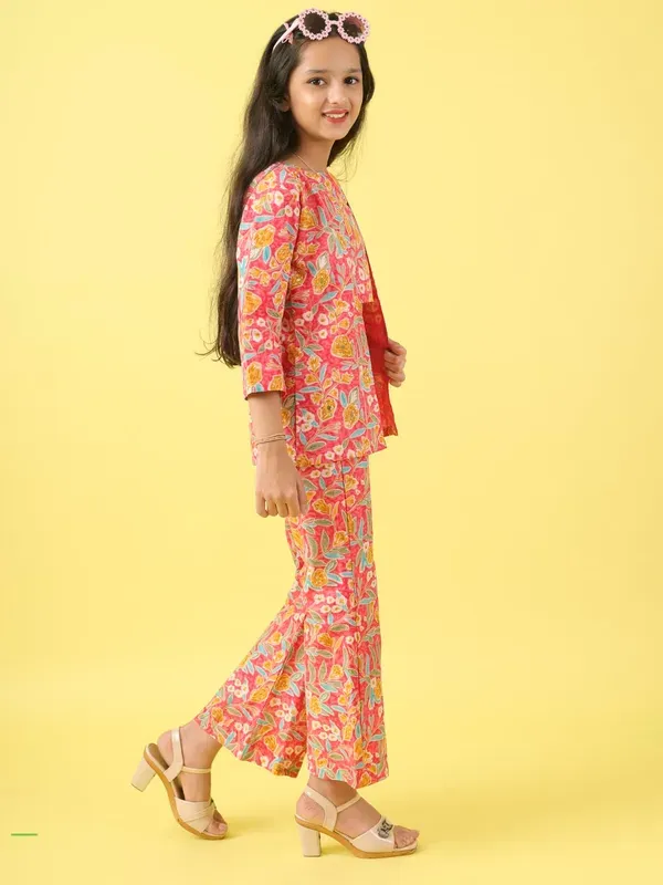 Multicolor_Floral_Printed_Stylish_Blazer_Crop_Top_And_Flared_Pants_Co-Ord_For_Girls