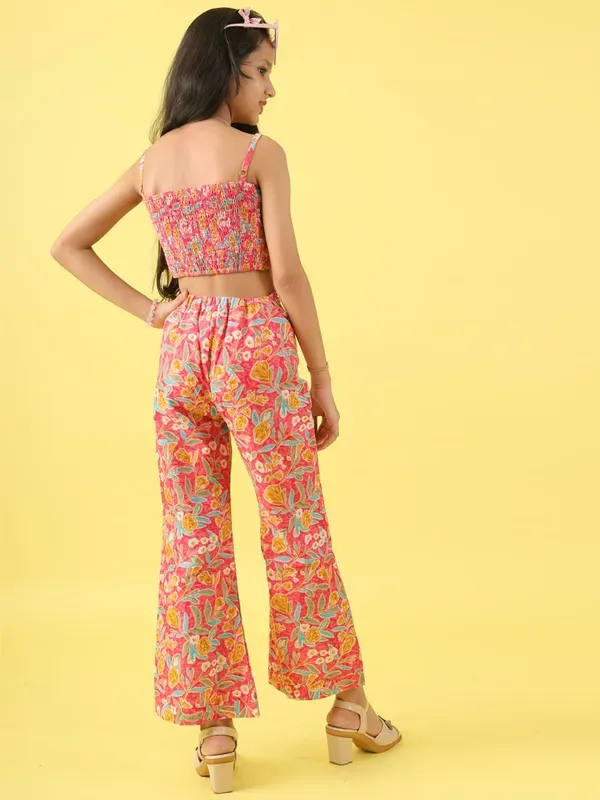 Multicolor_Floral_Printed_Stylish_Blazer_Crop_Top_And_Flared_Pants_Co-Ord_For_Girls