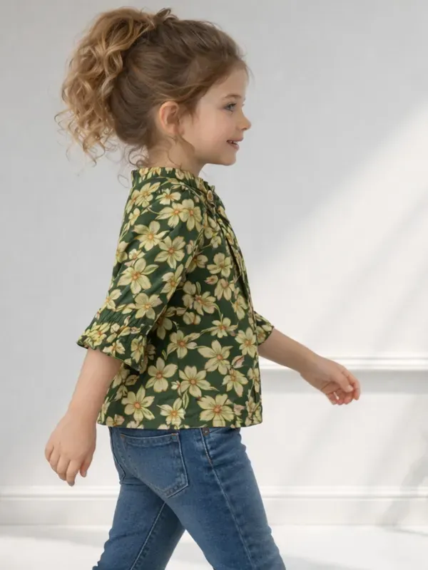 Girls_Floral_Green_Top_Stylish_Casual_Kids_Outfit