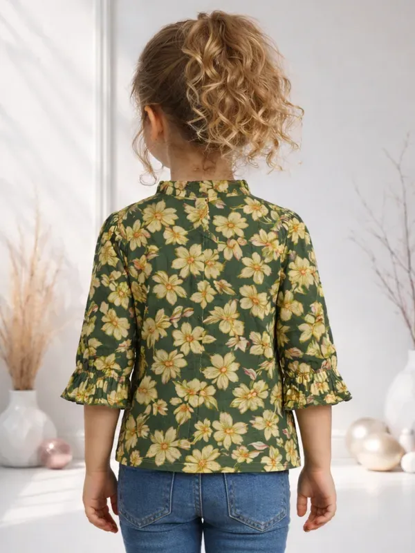 Girls_Floral_Green_Top_Stylish_Casual_Kids_Outfit