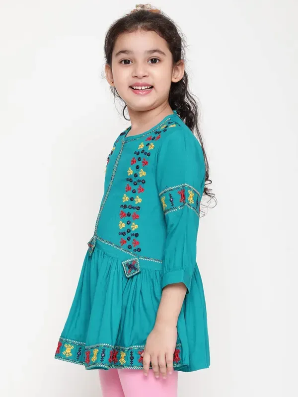 Rama_Rayon_Floral_Embroidery_Round_Neck_Casual_Top_For_Girls
