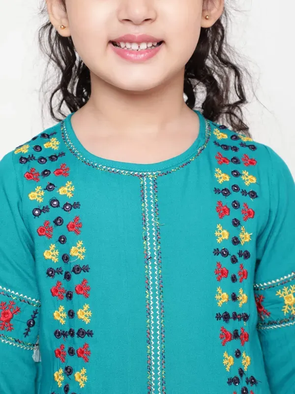 Rama_Rayon_Floral_Embroidery_Round_Neck_Casual_Top_For_Girls