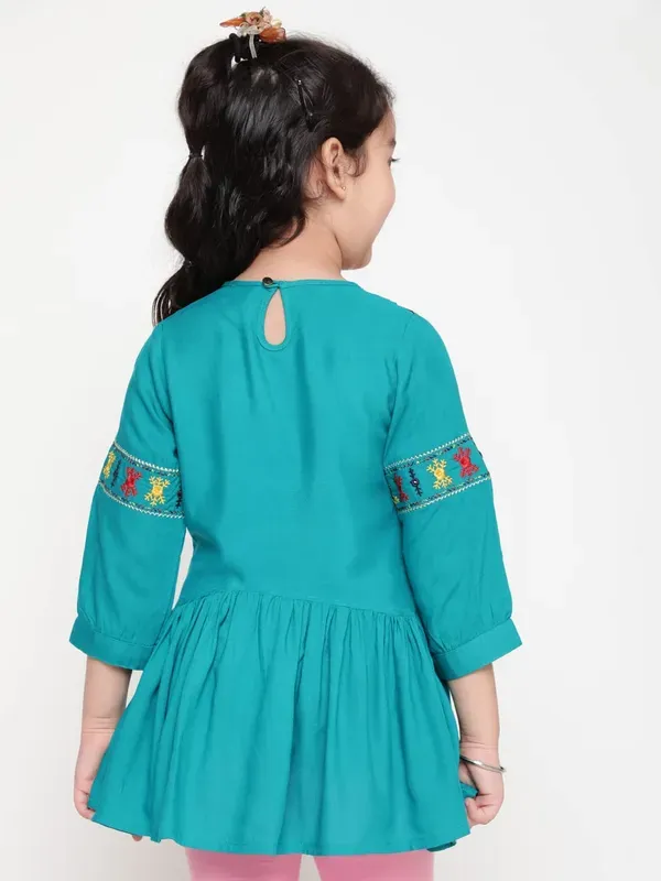 Rama_Rayon_Floral_Embroidery_Round_Neck_Casual_Top_For_Girls