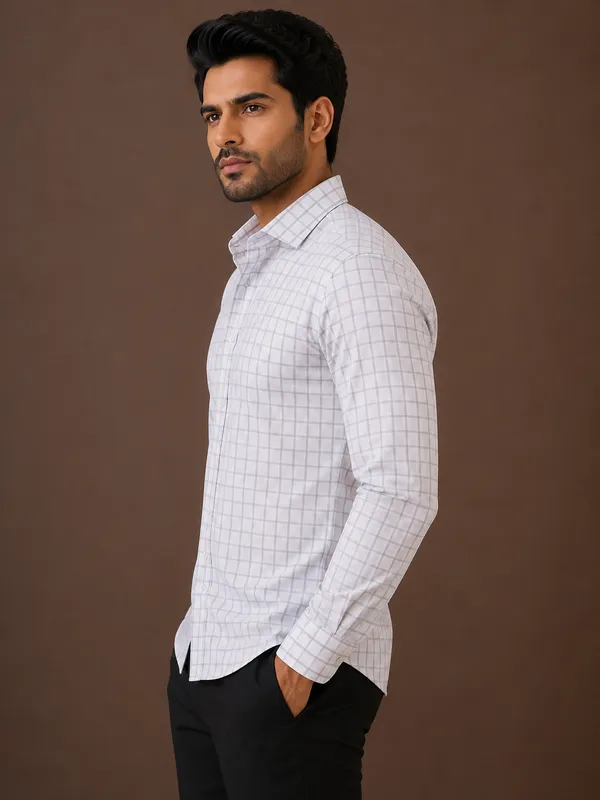 White_Check_Pattern_Full_Sleeve_Shirt_For_Men