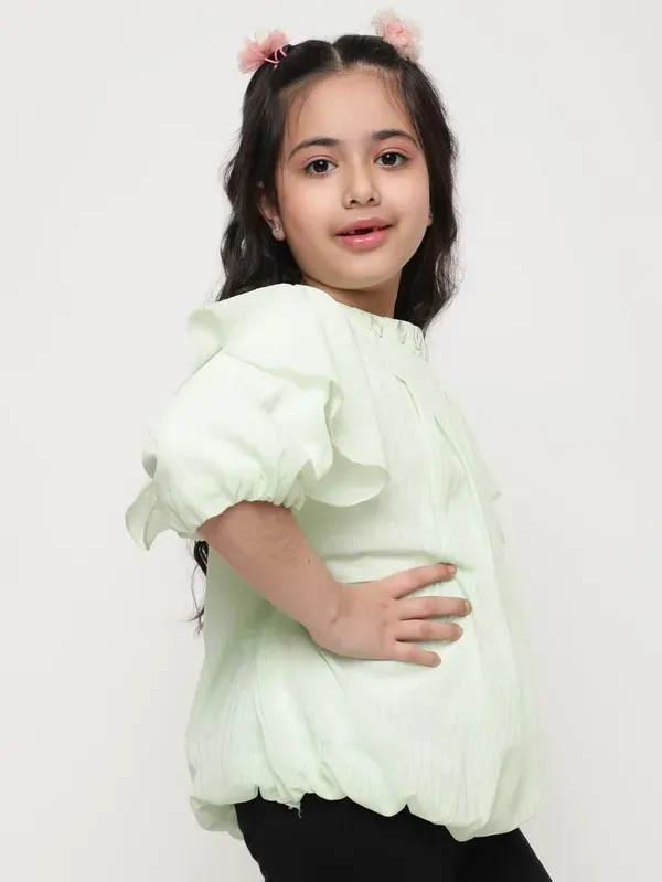 Pista_Layered_Sleeves_Solid_Regular_Fit_Round_Neck_Pleated_Casual_Top_For_Girls