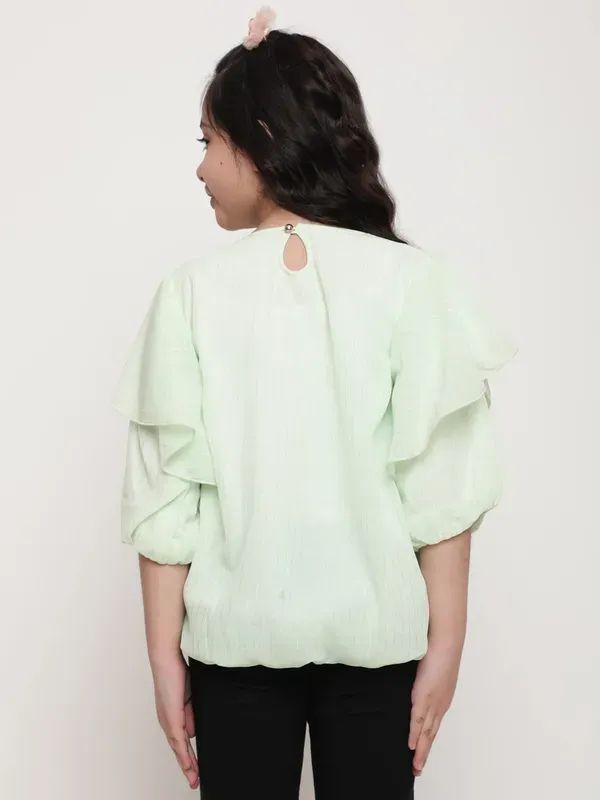 Pista_Layered_Sleeves_Solid_Regular_Fit_Round_Neck_Pleated_Casual_Top_For_Girls