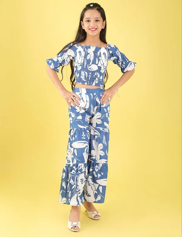 Blue_Floral_Smocked_Crop_Top_And_Wide_Leg_Palazzo_Pants_Co-Ord_Set_For_Girl
