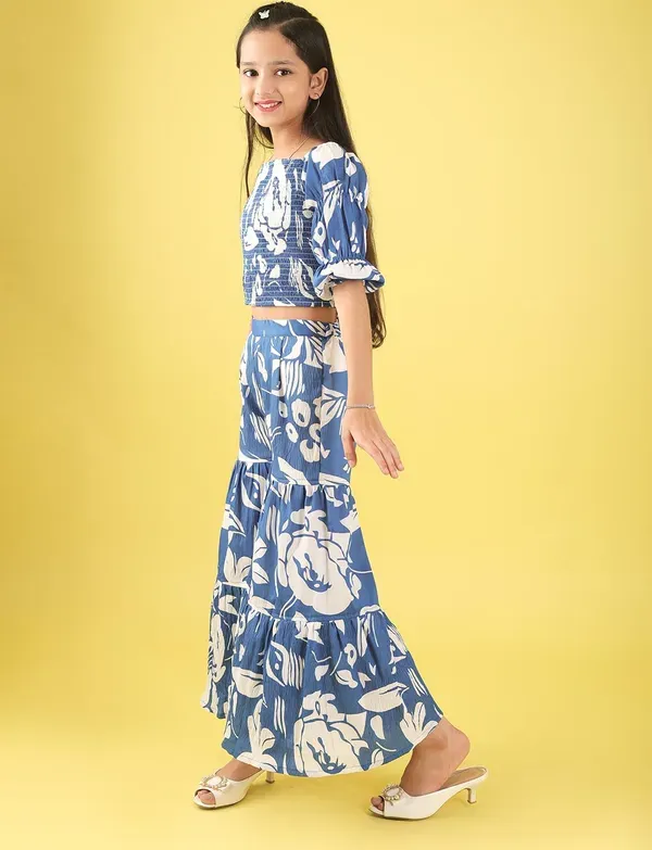 Blue_Floral_Smocked_Crop_Top_And_Wide_Leg_Palazzo_Pants_Co-Ord_Set_For_Girl