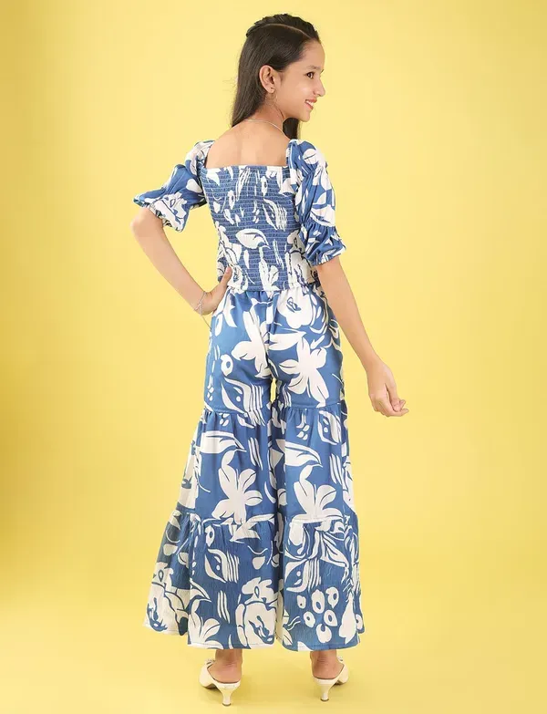 Blue_Floral_Smocked_Crop_Top_And_Wide_Leg_Palazzo_Pants_Co-Ord_Set_For_Girl