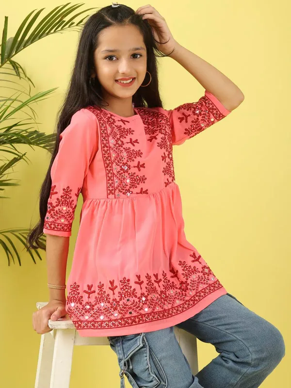Pink_Georgette_Floral_Embroidered_Top_For_Girls