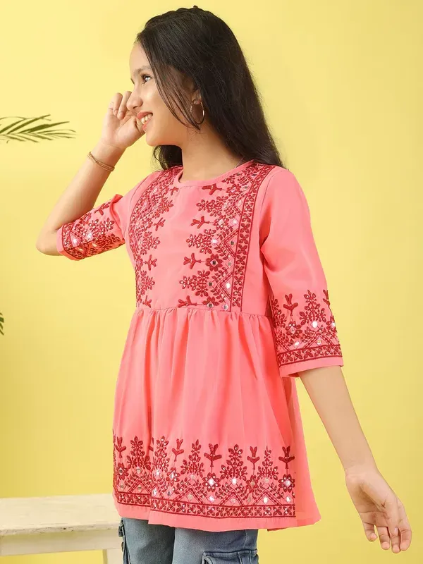 Pink_Georgette_Floral_Embroidered_Top_For_Girls