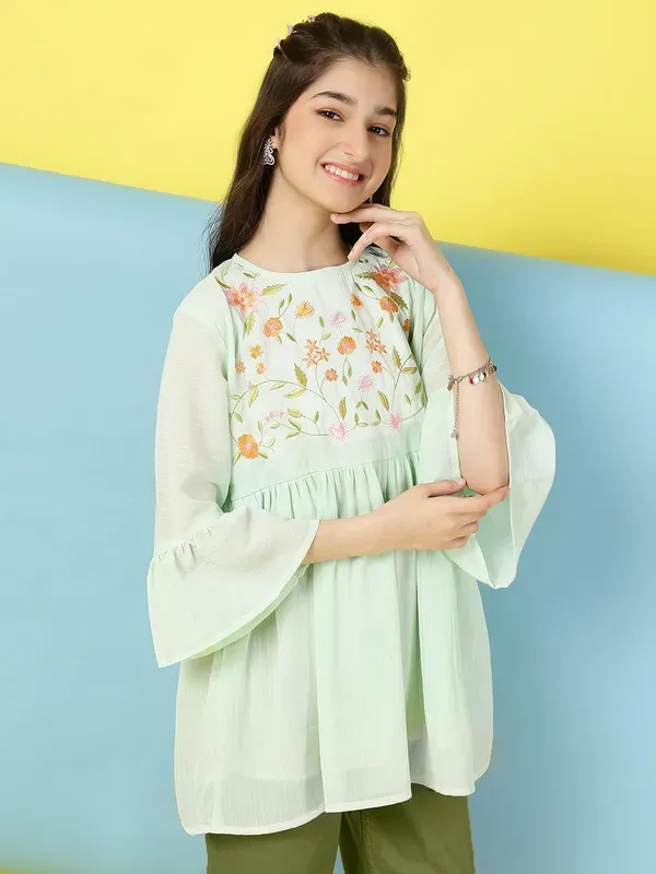 Pista_Bell_Sleeves_Embroidered_Regular_Fit_Round_Neck_Casual_Top_For_Girls