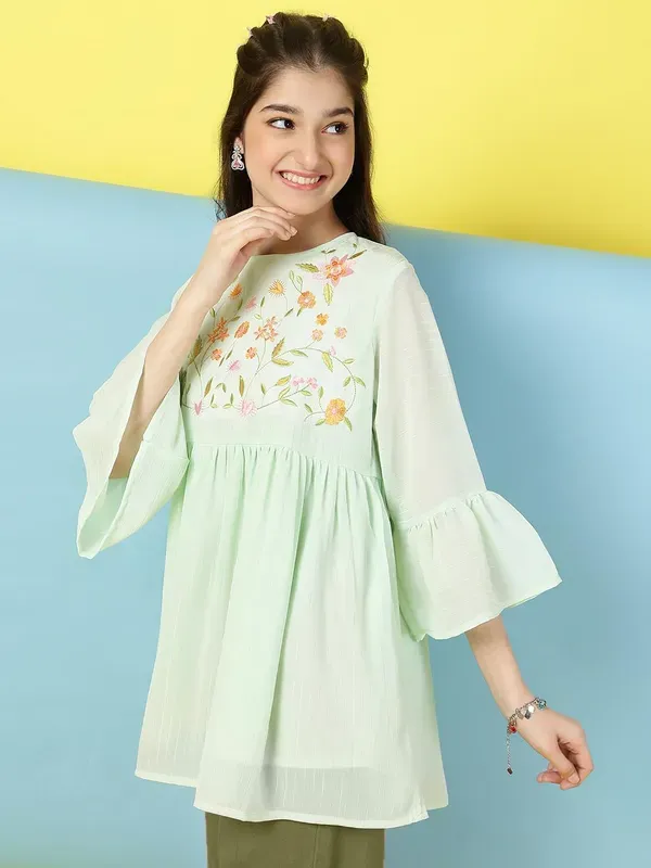 Pista_Bell_Sleeves_Embroidered_Regular_Fit_Round_Neck_Casual_Top_For_Girls