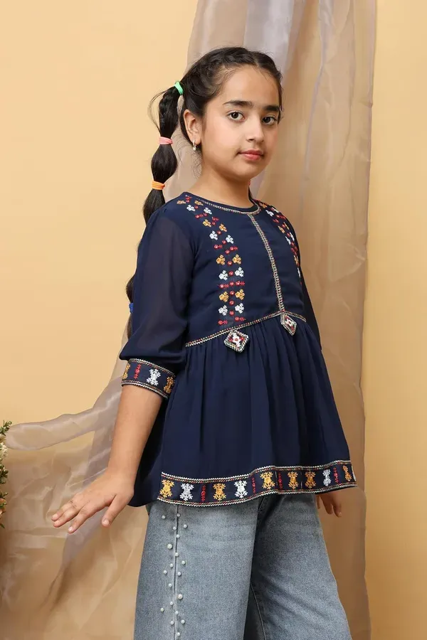 Blue_Georgette_Floral_Embroidered_Top_With_For_Girls