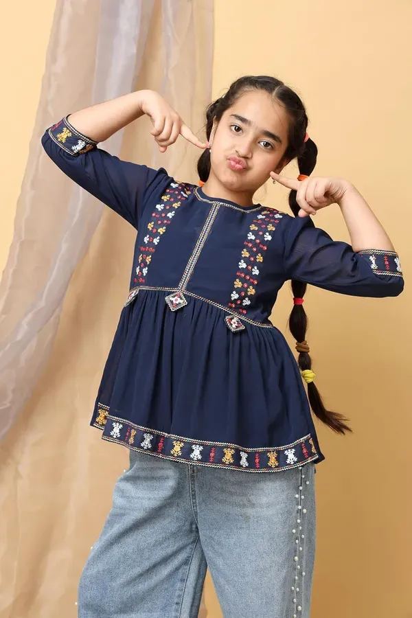 Blue_Georgette_Floral_Embroidered_Top_With_For_Girls