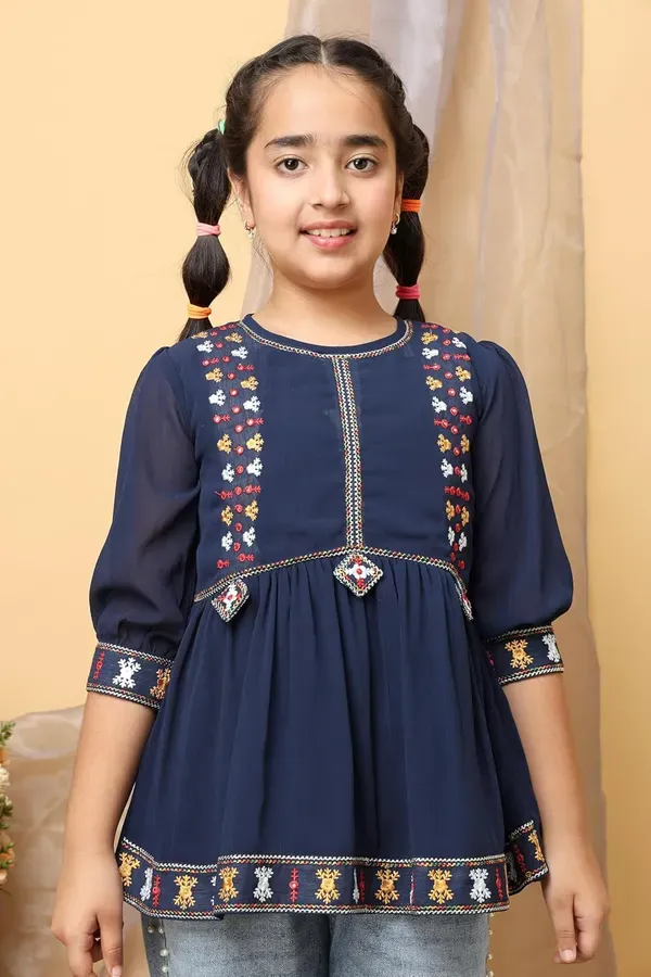 Blue_Georgette_Floral_Embroidered_Top_With_For_Girls