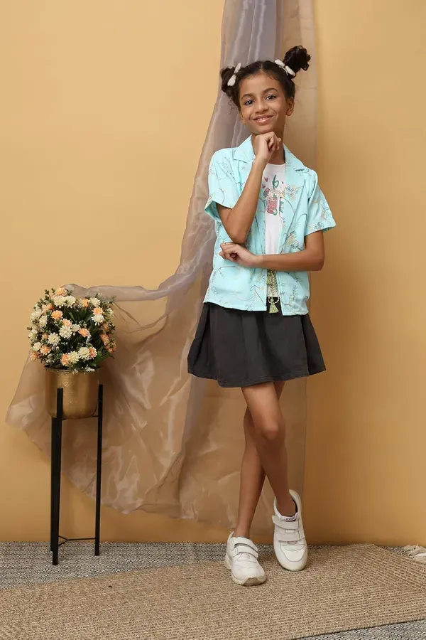 Sky_Blue_Polyester_Printed_T-Shirt_With_Shrug_Top_For_Girls