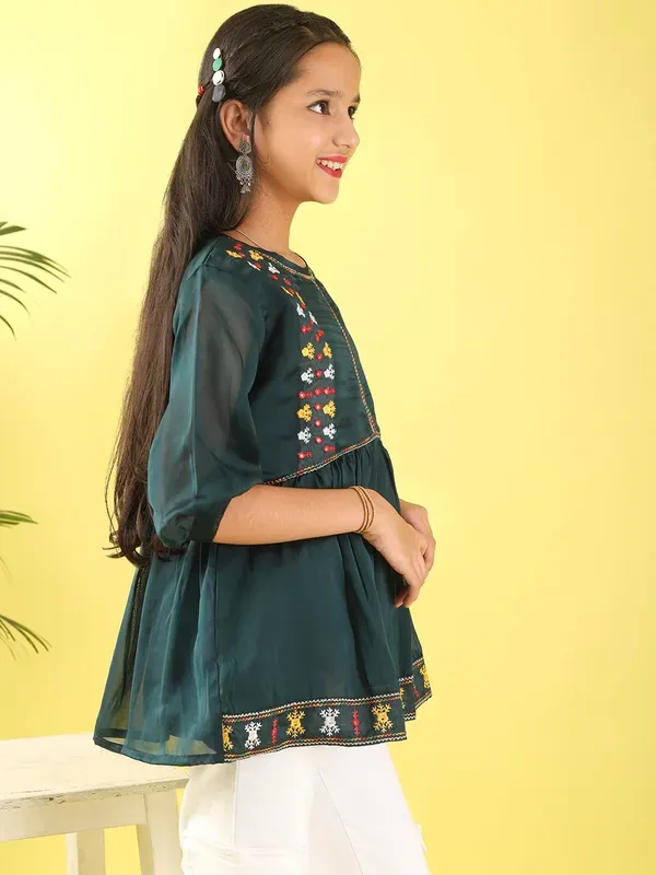Dark_Blue_Georgette_Floral_Embroidered_Top_With_For_Girls