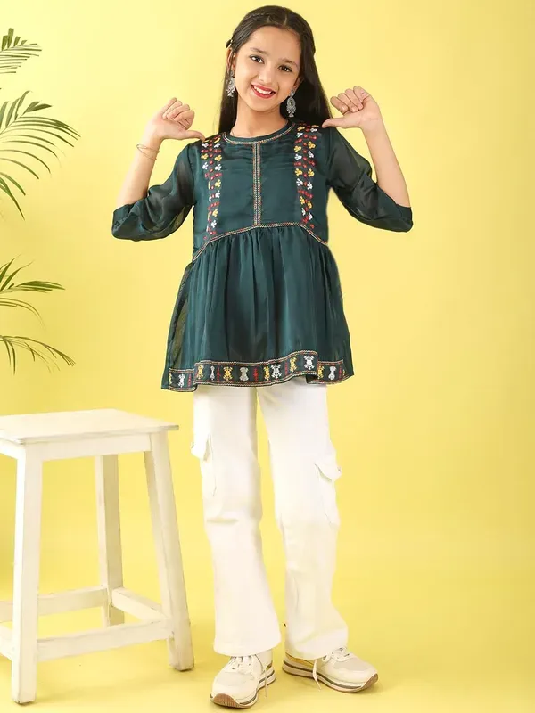 Dark_Blue_Georgette_Floral_Embroidered_Top_With_For_Girls