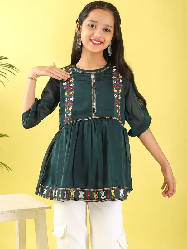 Dark_Blue_Georgette_Floral_Embroidered_Top_With_For_Girls